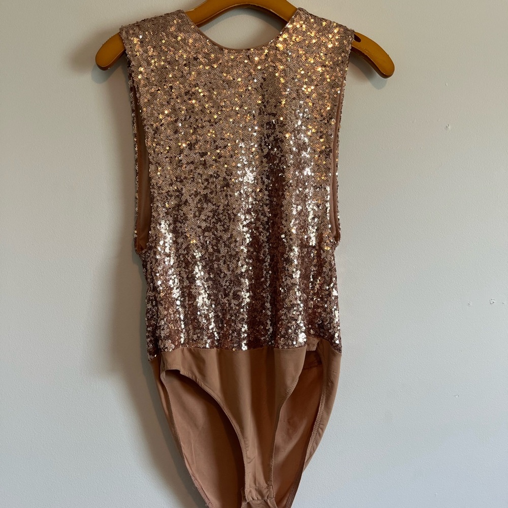 Sequin Sleeveless Bodysuit - Rose Gold